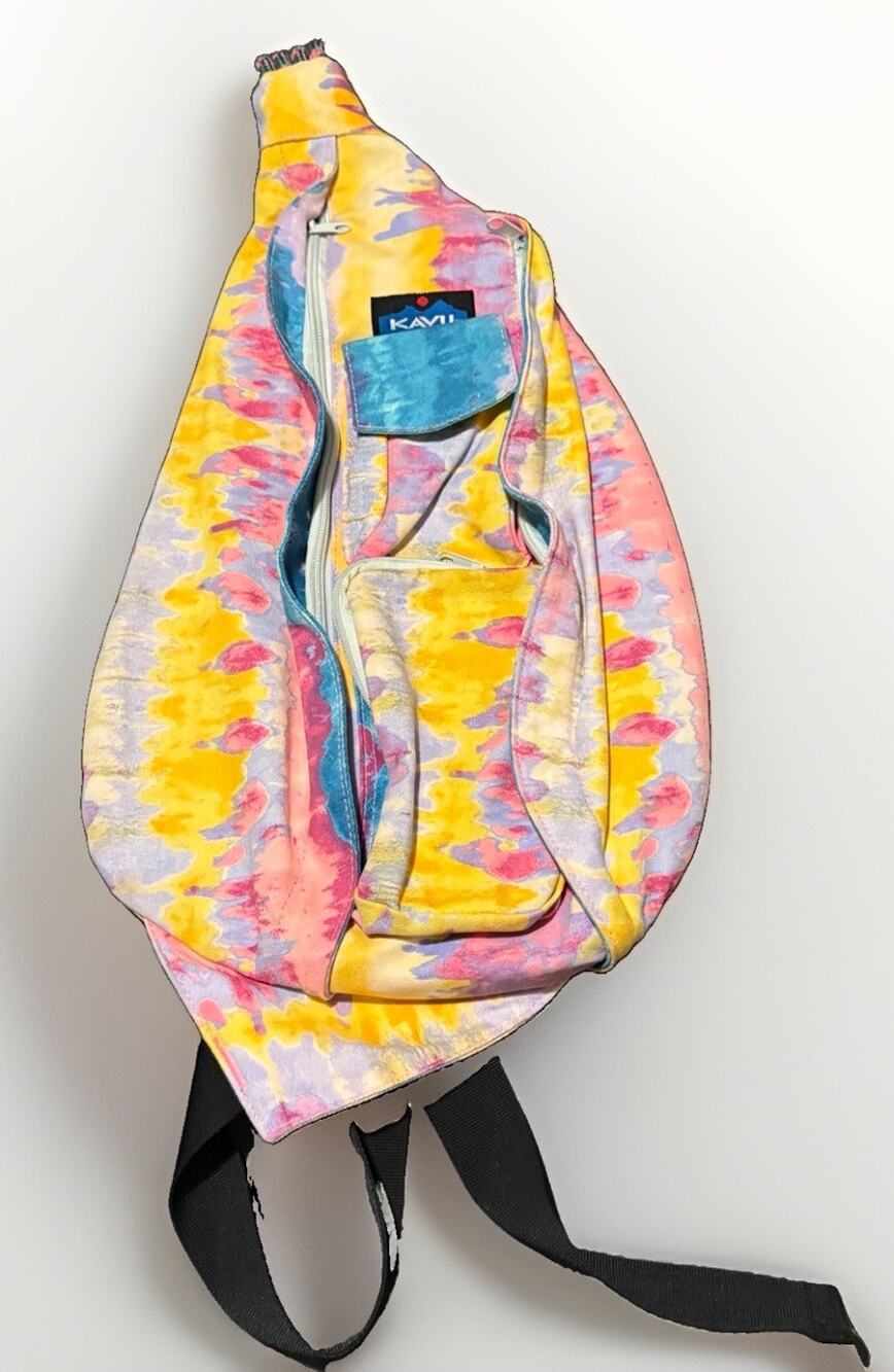 Kavu Multicolor Tie Dye Sling Crossbody Rope Bag Festival Colorful EUC